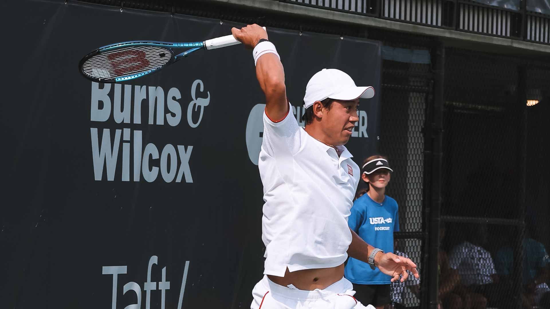 Kei Nishikori in action at the Chicago Challenger.